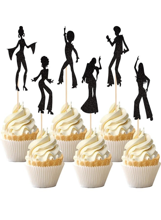 Incrizma 24 PCS Black Glitter 70s Disco Cupcake Toppers - Disco Dancing Cupcake Picks - Cake Decorations for Music Theme Wedding & Birthday Party Supplies (70s Disco Dancing, 24) - Image 1